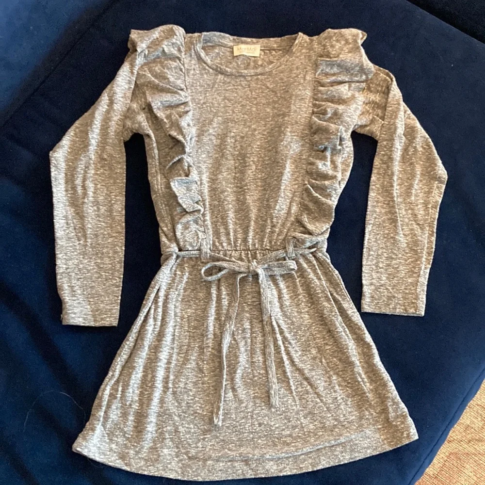 Heather Gray ruffle detail dress with drawstring cinch waist Size 6 - Picture 1 of 5